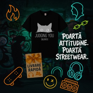 Tricou Pisica judging you Negru, Copii | Dama | Barbat - Img 12