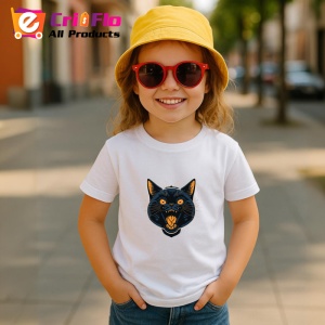 Tricou Pisica neagra cu dinti mari si fundal alb Copii | Dama | Barbat - Img 11