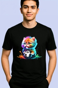 Tricou Pisica pufoasa cu minge design modern multicolor Copii | Dama | Barbat, culoare negru - Img 2