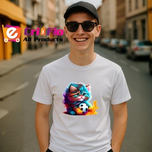 Tricou Pisica pufoasa roz albastra cu efecte de vopsea Copii | Dama | Barbat - Img 5