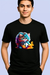 Tricou Pisica pufoasa roz albastra cu efecte de vopsea Copii | Dama | Barbat, culoare negru - Img 2