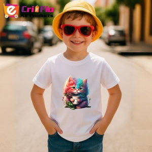 Tricou Pisica roz cu cana si flori fundal artistic Copii | Dama | Barbat - Img 10