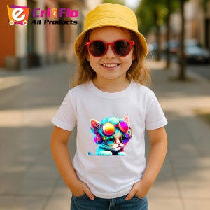Tricou Pisica techno cu ochelari roz si casti mov Copii | Dama | Barbat - Img 11