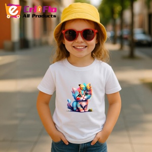 Tricou Pisicuta adorabila cu ochi mari si flori pastel Copii | Dama | Barbat - Img 11