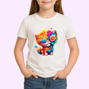 Tricou Pisicuta colorata cu flori si chitara turcoaz Copii | Dama | Barbat - Img 3