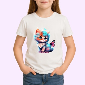 Tricou Pisicuta cu coada albastra si fluture fundal curat Copii | Dama | Barbat - Img 4