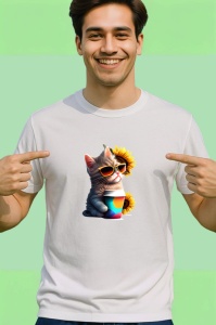 Tricou Pisicuta curcubeu cu cana roz si inima galbena Copii | Dama | Barbat - Img 2
