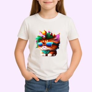 Tricou Pisicuta festiva cu ochelari si globuri stralucitoare Copii | Dama | Barbat - Img 4