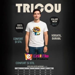 Tricou Pisicuta gri cu floarea soarelui si cana curcubeu Copii | Dama | Barbat - Img 6