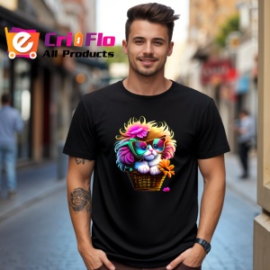 Tricou Pisicuta in cos cu ochelari si floare roz Copii | Dama | Barbat, culoare negru - Img 5