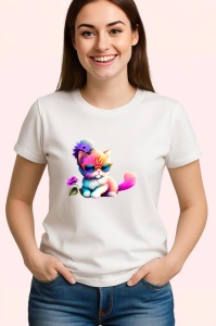 Tricou Pisicuta roz cu ochelari si coada mov pastel Copii | Dama | Barbat