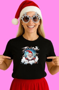 Tricou Pitic Craciun Cu Fundal Albastru Si Zambet Mare, din bumbac 100% Copii | Dama | Barbat