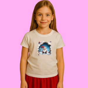 Tricou Pitic Craciun Cu Fundal Albastru Si Zapada, din bumbac 100% Copii | Dama | Barbat - Img 3