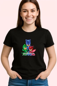 Tricou pj masks supereroi copii care lupta cu raufacatorii pe timp de noapte, Copii | Dama | Barbat , tricou negru