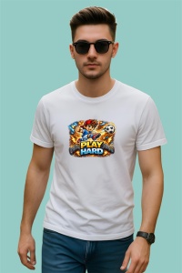 Tricou Play Hard Minge Fotbal Design Flacari V1, din bumbac 100% , tricou alb pentru Copii | Dama | Barbat