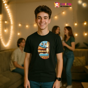 Tricou Play It Loud Caseta Retro Colorata, Copii | Dama | Barbat, culoare negru - Img 6