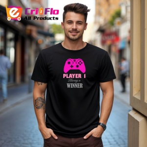 Tricou Player 1 Always Winner Controller Roz Jocuri, din bumbac 100%, tricou negru Copii | Dama | Barbat - Img 5