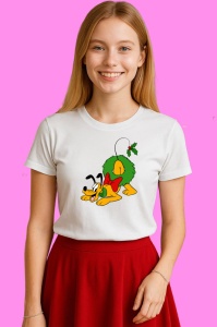 Tricou Pluto Cu Coronita Verde Craciun, din bumbac 100% Copii | Dama | Barbat - Img 3