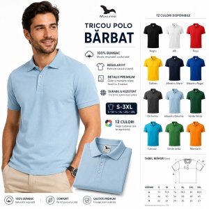 Tricou Polo Bărbat din Bumbac 100%, tip Tommy Casual, Regular Fit, Mărimi S - 3XL, 12 Culori - Img 2