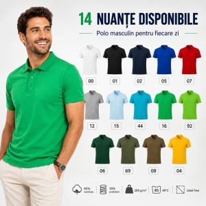 Tricou Polo Bărbat Malfini F03 Pique Polo Free, Stil Tip Tommy, 65% Bumbac, 200 g/m², Guler Polo, Label Free, 14 Culori, Mărimi S–3XL - Img 9