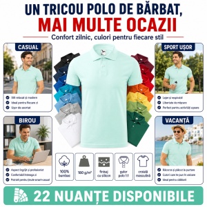 Tricou Polo Bărbat Malfini Single J. 202, 100% Bumbac, 180 g/m², Guler Polo 1:1, Finisaj cu Silicon, 22 Culori, Mărimi S–3XL - Img 7