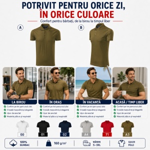 Tricou Polo Bărbați 259 Grand, 100% Bumbac Mercerizat, Guler Polo cu 3 Nasturi, S–3XL, 6 Culori - Img 7