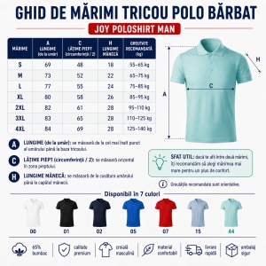 Tricou Polo Bărbați Joy, 65% Bumbac, 35% Poliester, 170 g/m², Guler Polo cu 3 Nasturi, Mărimi S–3XL, 7 Culori - Img 4