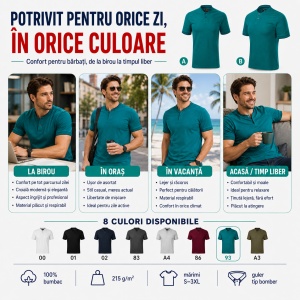 Tricou Polo Bărbați Malfini 273 Diamond, 100% Bumbac, 215 g/m², Guler Tip Bomber, 8 Culori - Img 5
