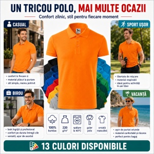 Tricou Polo Bărbați Malfini Cotton Heavy 215, 100% Bumbac, 220 g/m², Guler Polo, Mărimi S-3XL, 13 Culori - Img 7
