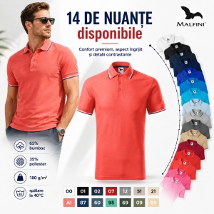 Tricou polo bărbați Malfini Premium, model Focus 232, material plăcut și rezistent, 65% bumbac, 35% poliester, ideal casual și office