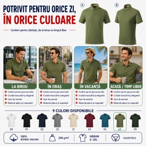 Tricou Polo Bărbați Malfini Prime GOTS 234, 100% Bumbac Organic, 200 g/m², Mărimi S 3XL, 9 Culori - Img 8