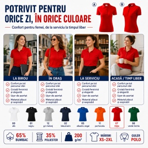 Tricou polo cambrat Femei | 8 culori disponibile - R23 - Img 6