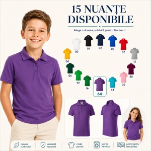 Tricou Polo Copii pentru Uniformă Școlară, Fete și Băieți, cu Guler - Img 10