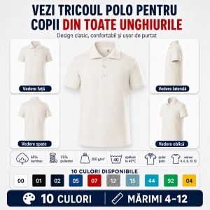 Tricou Polo Copii Tip Tommy – Cu Guler, Calitate Premium, pentru Școală, Băieți și Fete - Img 3