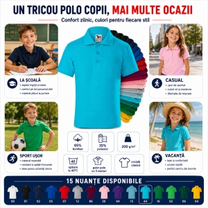 Tricou Polo Copii Tip Tommy, cu Guler, pentru Școală, Fete și Băieți, 4–12 Ani - Img 5