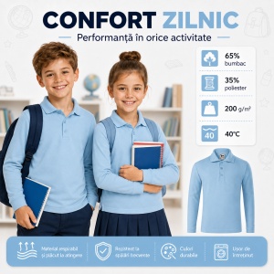 Tricou Polo cu Mâneci Lungi pentru Fete Bluza Polo Copii - Img 6