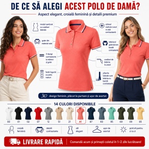 Tricou Polo Damă cu dungi la guler tip Tommy - Img 2