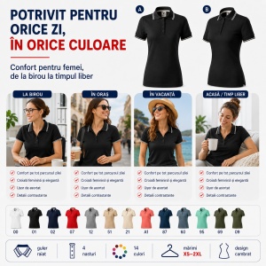 Tricou polo damă | guler cu dungi | cambrat slim fit 14 culori disponibile -233 - Img 7