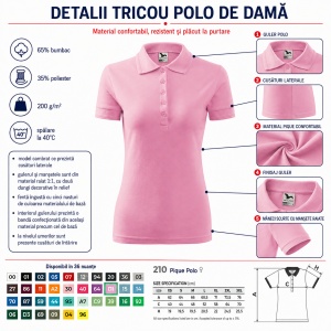 Tricou Polo Damă Malfini 210 Pique, Croială Cambrată, 200 g/m², Mărimi XS–3XL,65% Bumbac, 36 Culori - Img 9