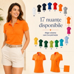 Tricou Polo Damă Malfini 213 Cotton, 100% Bumbac, 170 g/m², Guler Raiat, 5 Nasturi, Croială Cambrată, 17 Culori, XS–2XL