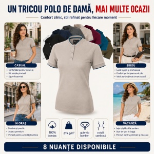 Tricou Polo Damă Malfini Diamond 274 – 100% Bumbac, 215 g/m², Guler Tip Bomber, Croială Cambrată - Img 6