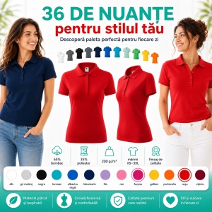Tricou Polo Damă Pique Polo, Croială Cambrată, 36 Nuanțe, Mărimi XS–3XL - Img 9