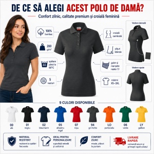 Tricou Polo Damă Rimeck Resist Heavy Polo R21 – 100% Bumbac, 200 g/m², Croială Cambrată - Img 2