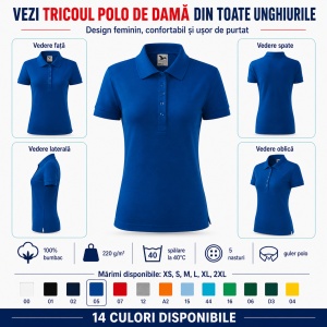 Tricou Polo Damă Slim Fit 100% Bumbac – Casual Office, Guler Polo, XS-2XL | 13 Culori | 216 - Img 5