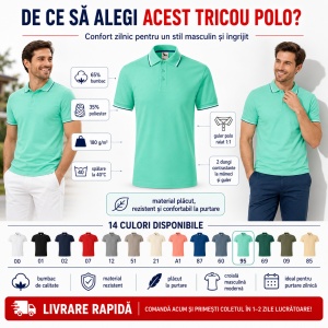 Tricou Polo Pique Bărbați Malfini Focus, 14 Culori Disponibile, 65% Bumbac, 180 g/m², Guler tip tommy cu Dungi Contrastante, Mărimi S 3XL - Img 8