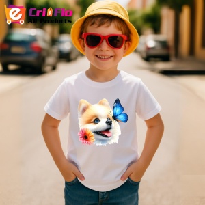 Tricou Pomeranian cu fluture albastru si floare roz adorabil si pufos Copii | Dama | Barbat Barbat - Img 13