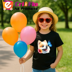 Tricou Pomeranian cu fluture albastru si floare roz adorabil si pufos Copii | Dama | Barbat Barbat - Img 19