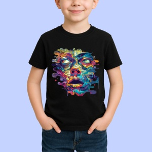 Tricou Portret psihedelic cu forma topita Copii | Dama | Barbat, culoare negru - Img 4