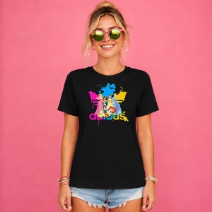 Tricou Printesele Disney Urban Vibe Vopsea Improscata Logo Roz Design, din bumbac 100%, tricou negru, Copii | Dama | Barbat