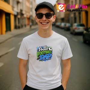 Tricou Proud Football Dad Minge Fotbal Albastru V1, din bumbac 100% , tricou alb pentru Copii | Dama | Barbat - Img 7